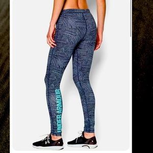 EUC Under Armour Womens Athletic Leggings UA Favorite Mini-Slash Blue Size XL